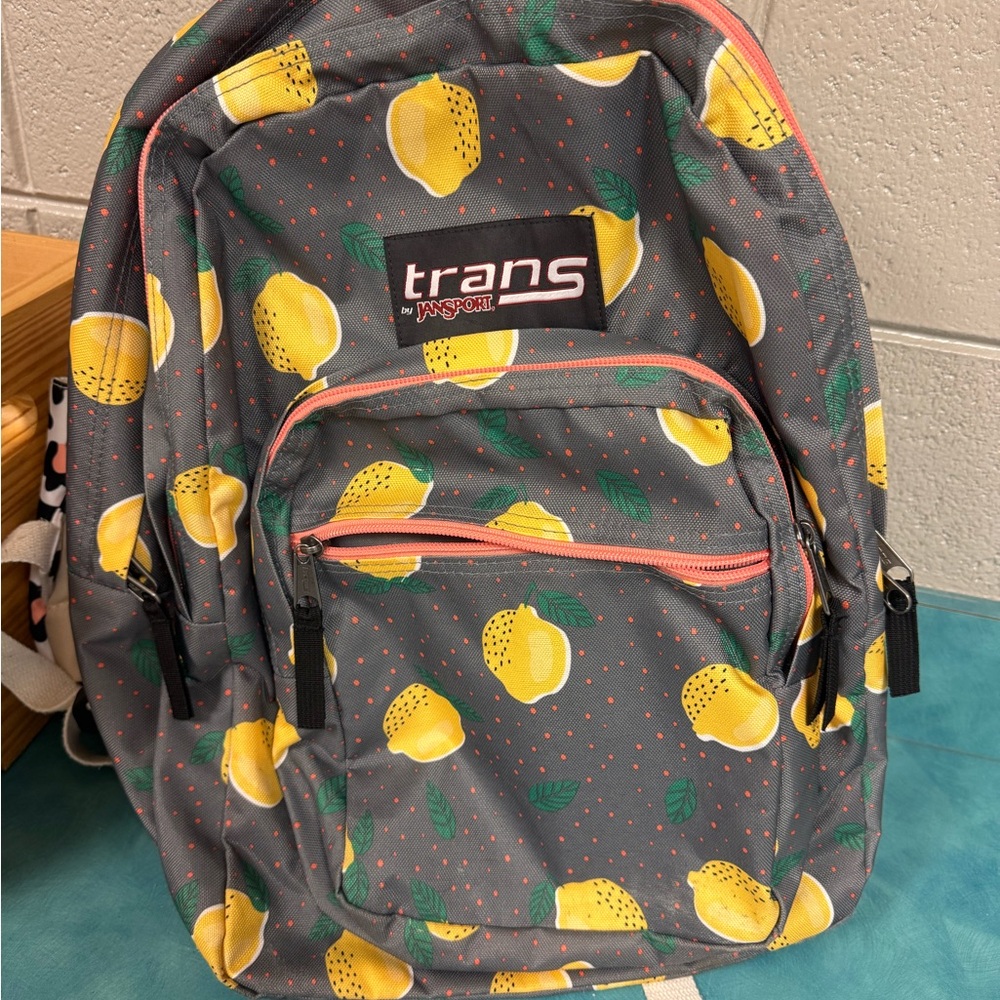 Jansport Gray Backpack with Yellow Lemon Print